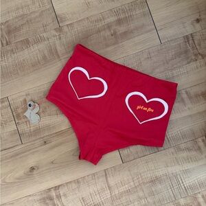 Girl on Fire Artwear Red High-Waisted Shorts with Heart Pockets